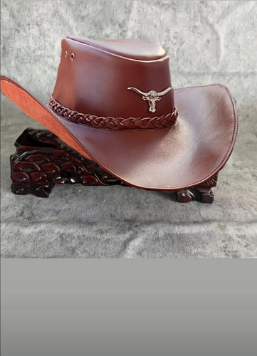 کلاه کابویی تمام چرم طبیعی مدل تگزاس ویژه رنگ عسلی تیره