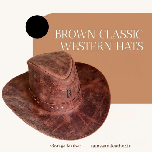 کلاه کابویی تمام چرم وسترن(وینتیج،کالیفرنیا)